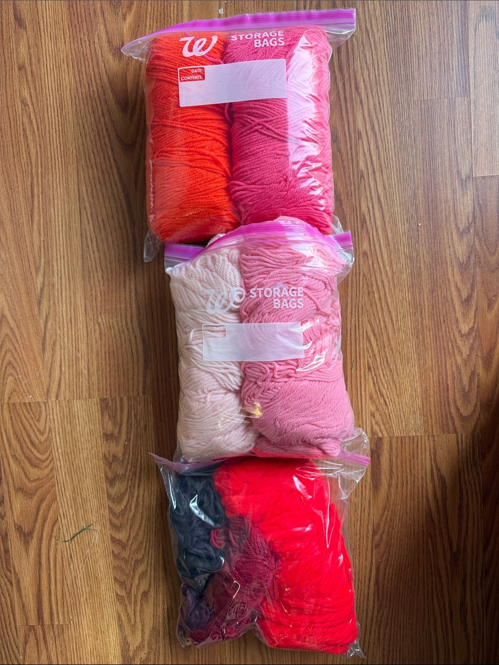 Assorted Pink & Red Yarn Bundles in Resealable Storage Bags